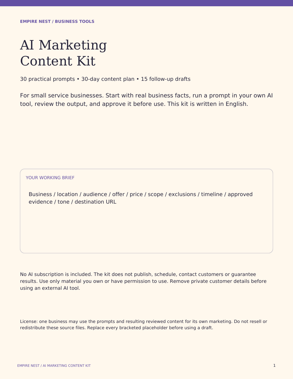Portada del AI Marketing Content Kit de Empire Nest, en inglés