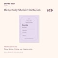 Hello Baby Shower Invitation: digital design example, printing not included.