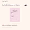 Starlight Birthday Invitation. Sample custom digital design. Printing and shipping are separate.