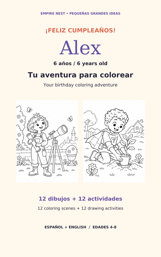 Muestra del libro digital de cumpleaños personalizado con el nombre Alex