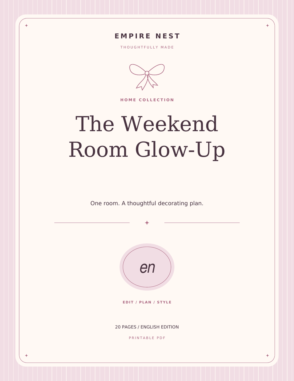 The Weekend Room Glow-Up: actual English PDF cover, pastel edition. Digital download; no physical shipment.