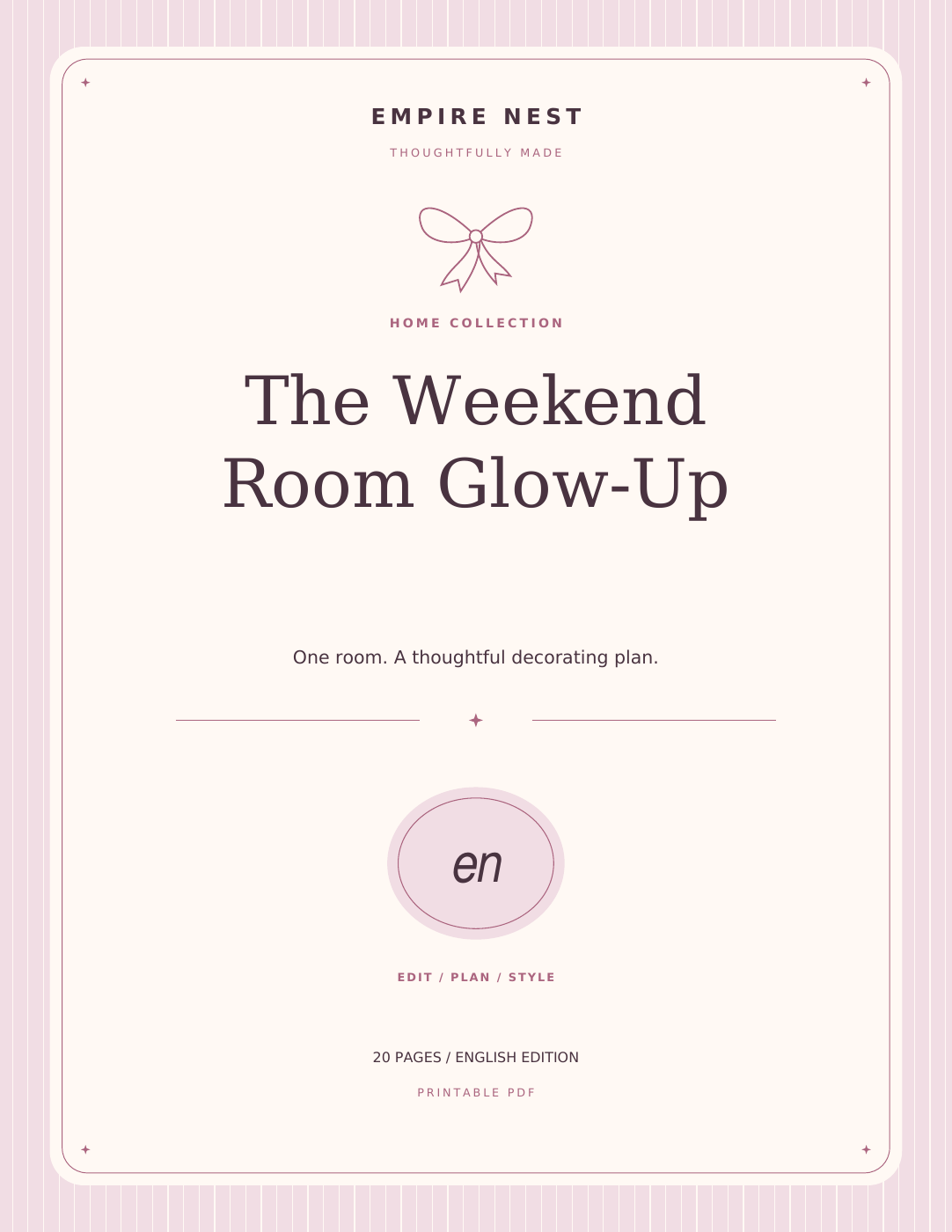 The Weekend Room Glow-Up: actual English PDF cover, pastel edition. Digital download; no physical shipment.