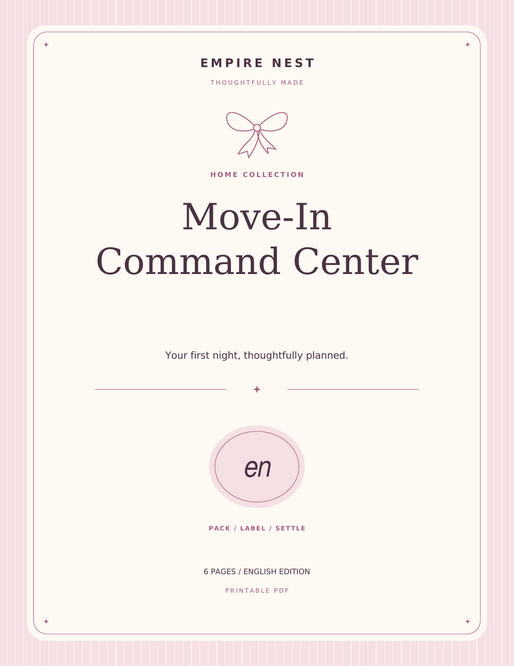 Move-In Command Center: actual English PDF cover, pastel edition. Digital download; no physical shipment.