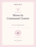Move-In Command Center: actual English PDF cover, pastel edition. Digital download; no physical shipment.