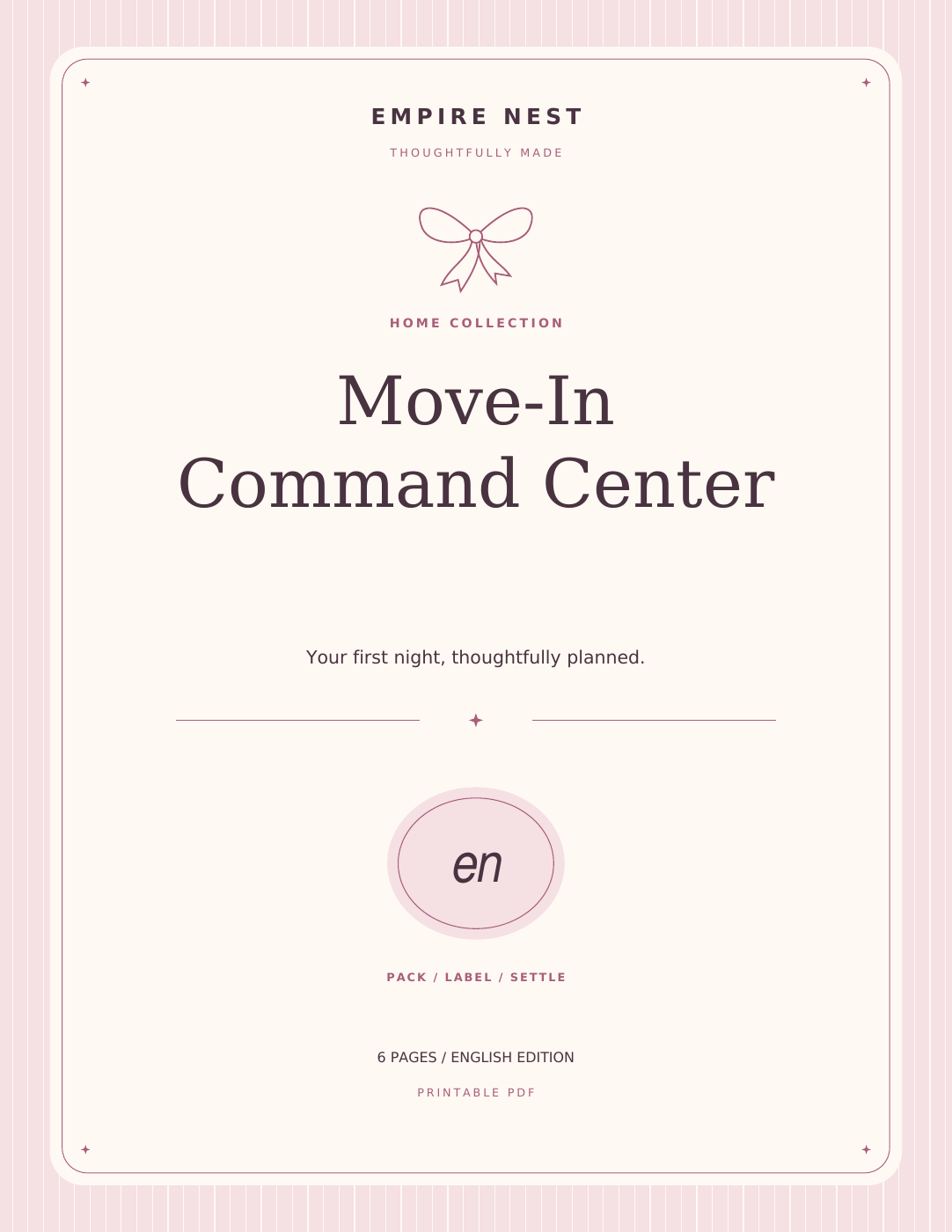 Move-In Command Center: actual English PDF cover, pastel edition. Digital download; no physical shipment.