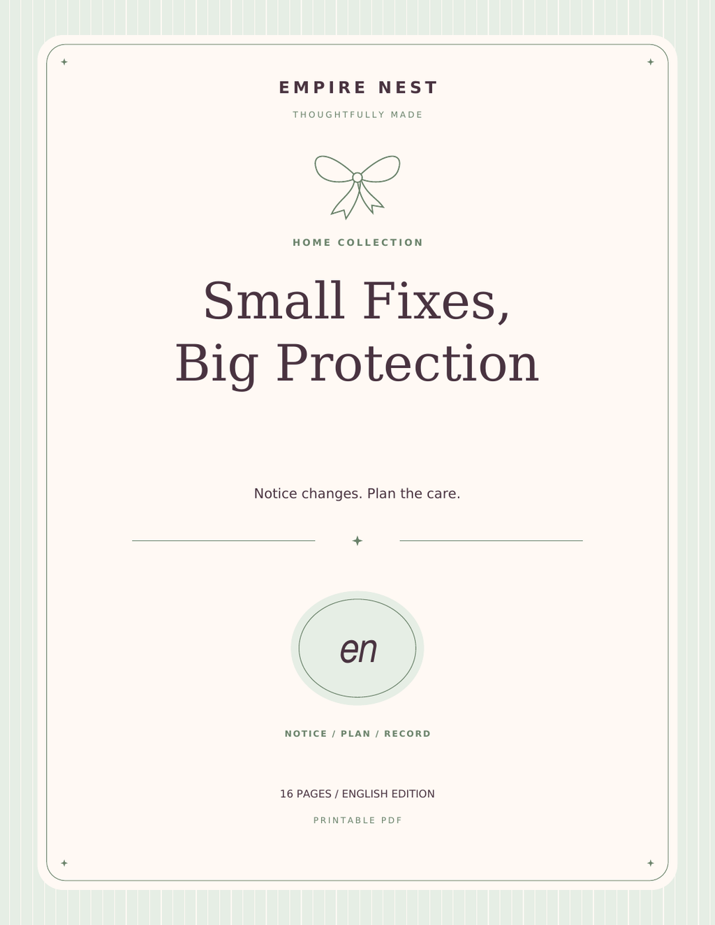 Small Fixes, Big Protection: actual English PDF cover, pastel edition. Digital download; no physical shipment.