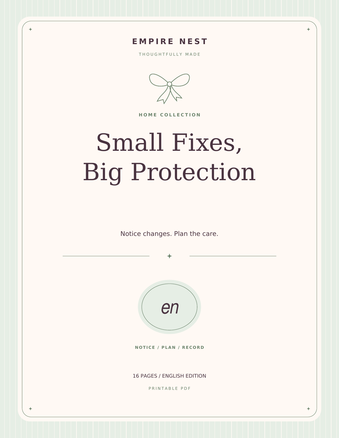 Small Fixes, Big Protection: actual English PDF cover, pastel edition. Digital download; no physical shipment.
