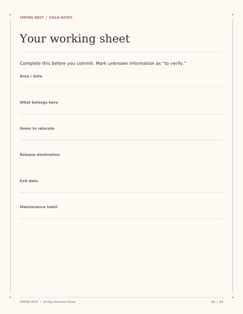 30-Day Declutter Reset: actual interior page from the printable PDF.