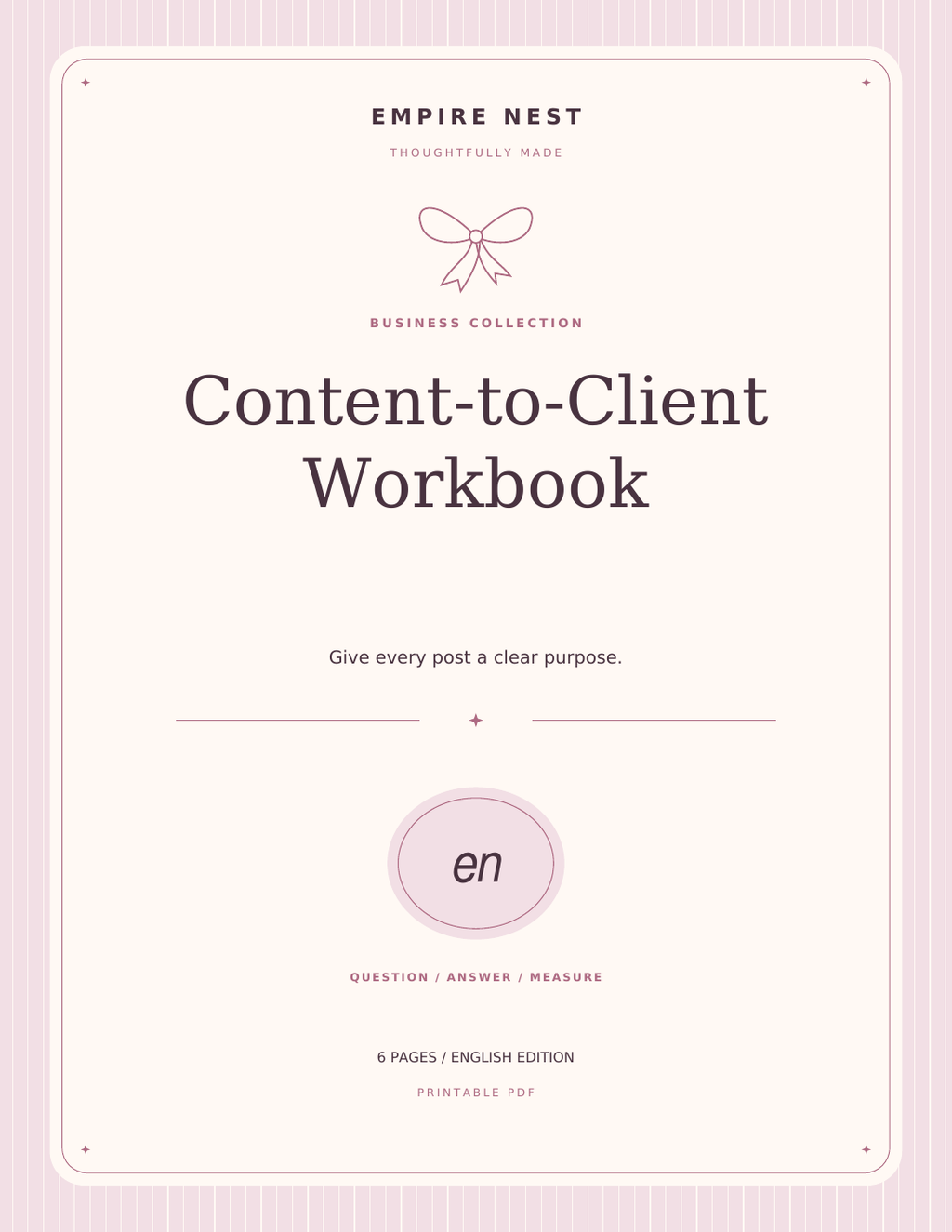 Content-to-Client Workbook: actual English PDF cover, pastel edition. Digital download; no physical shipment.