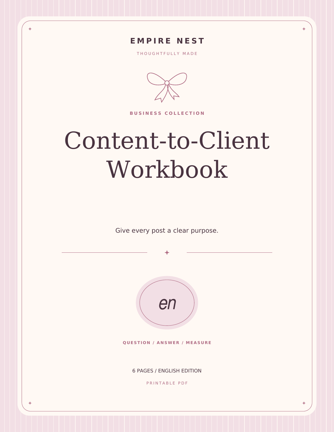 Content-to-Client Workbook: actual English PDF cover, pastel edition. Digital download; no physical shipment.