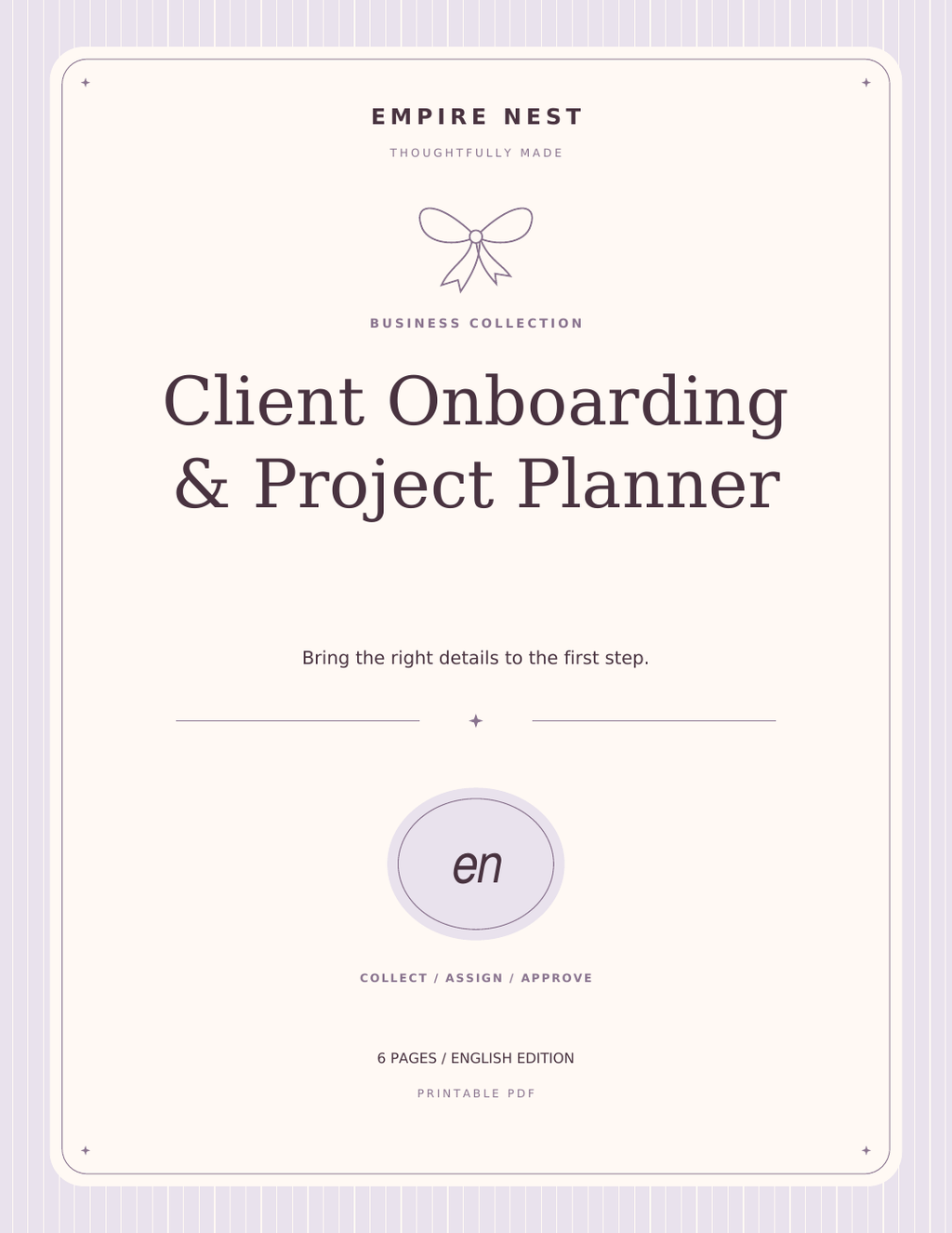 Client Onboarding & Project Planner: actual English PDF cover, pastel edition. Digital download; no physical shipment.