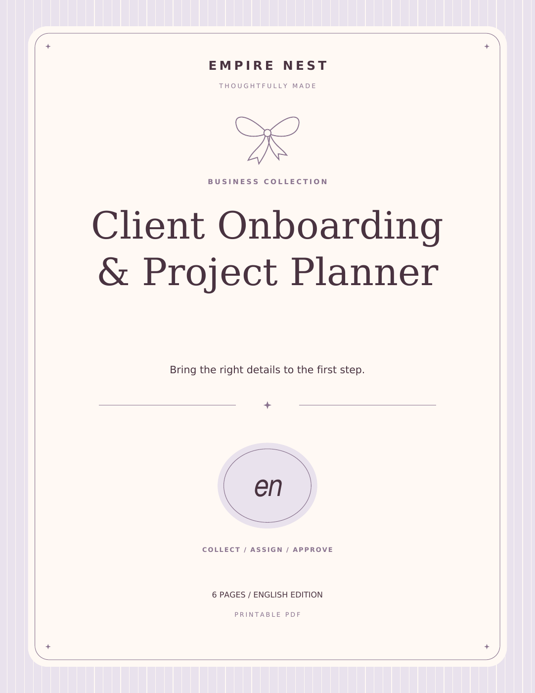 Client Onboarding & Project Planner: actual English PDF cover, pastel edition. Digital download; no physical shipment.