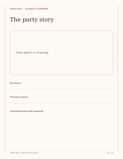 Birthday Memory Album: actual interior page from the printable PDF.