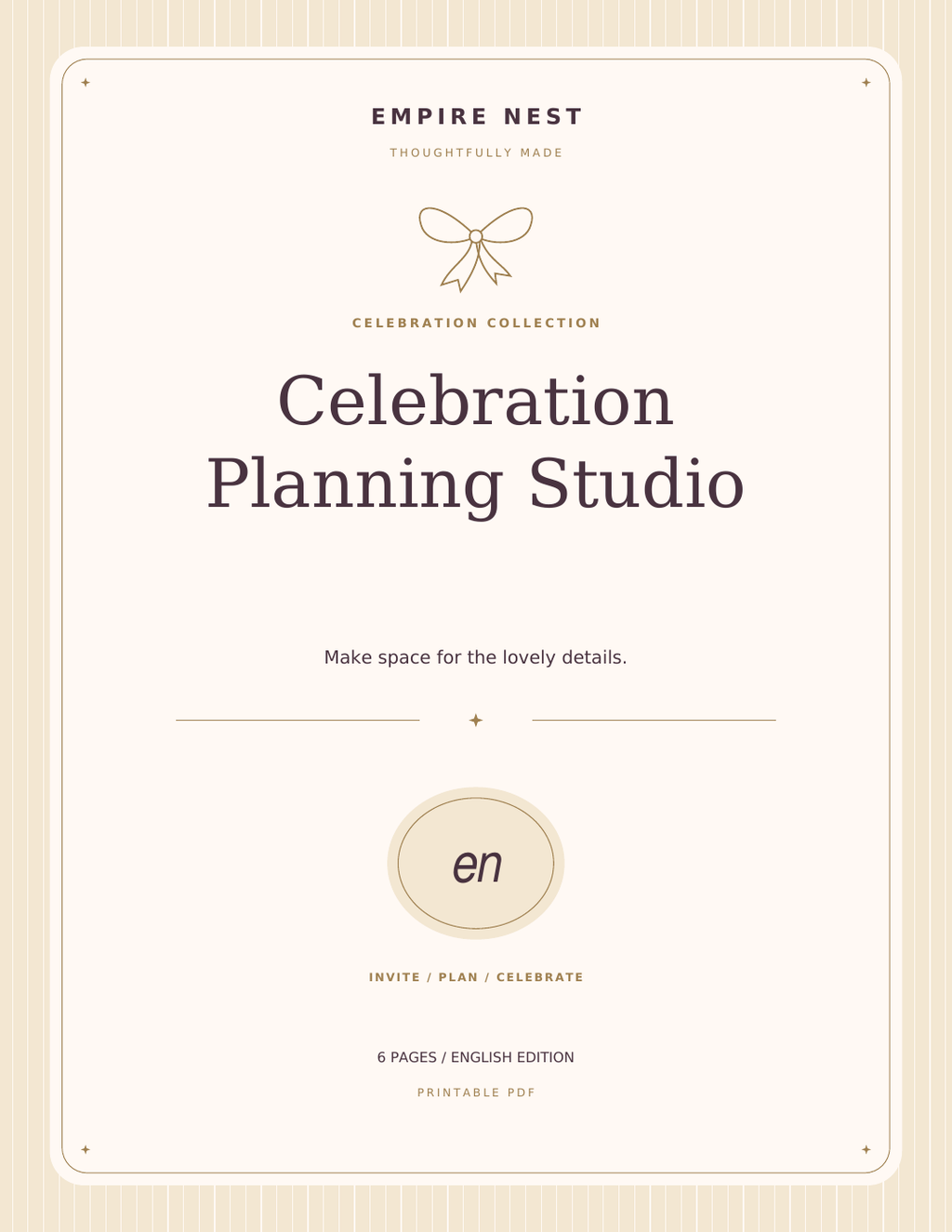 Celebration Planning Studio: actual English PDF cover, pastel edition. Digital download; no physical shipment.