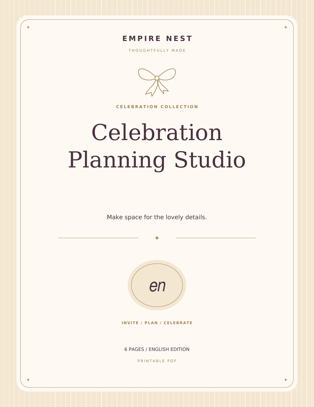Celebration Planning Studio: actual English PDF cover, pastel edition. Digital download; no physical shipment.