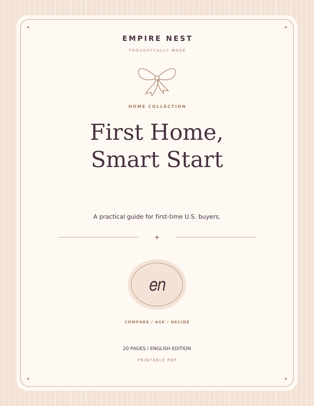 First Home, Smart Start: actual English PDF cover, pastel edition. Digital download; no physical shipment.
