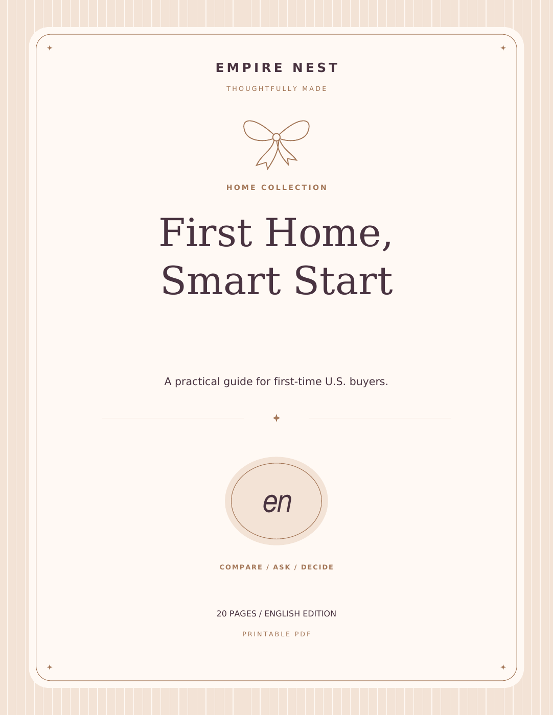First Home, Smart Start: actual English PDF cover, pastel edition. Digital download; no physical shipment.