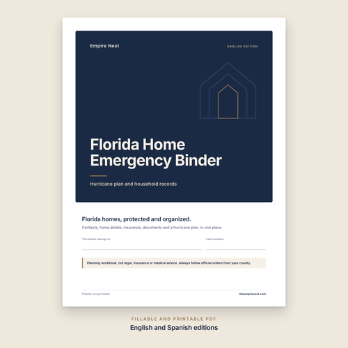 Florida Home Emergency Binder cover, co-branded edition for realtors and insurance agents
