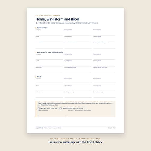 Insurance summary page with the flood check