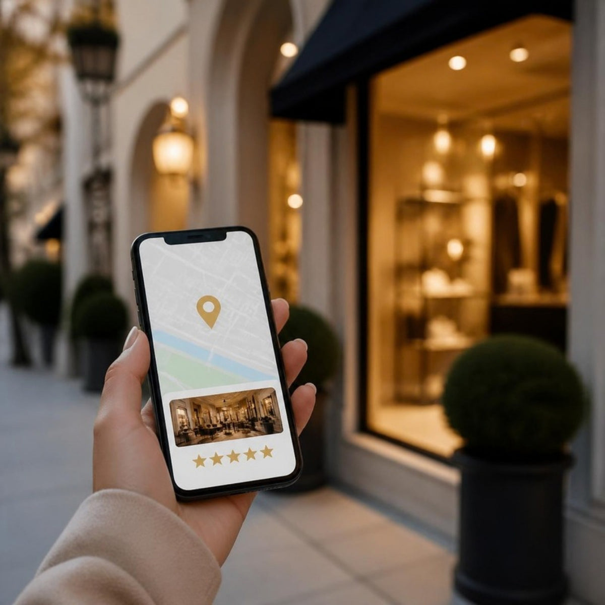 Phone showing a local business map listing, Google Business Profile Optimization