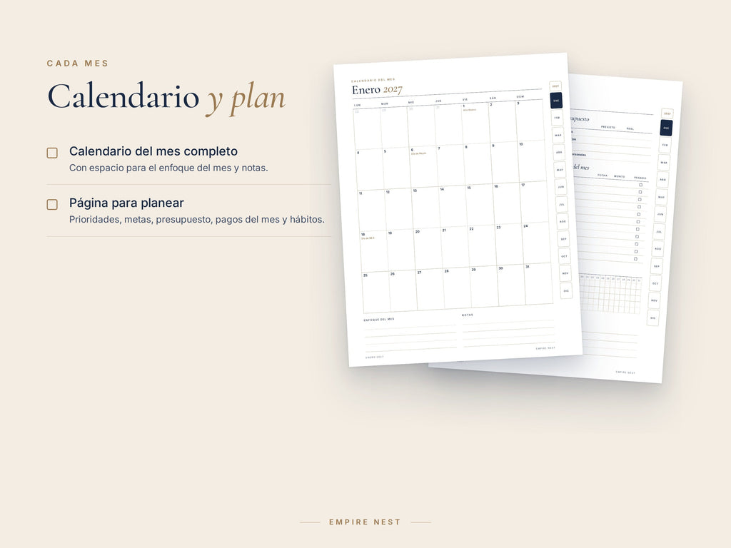 Calendario y plan de enero del Planificador 2027