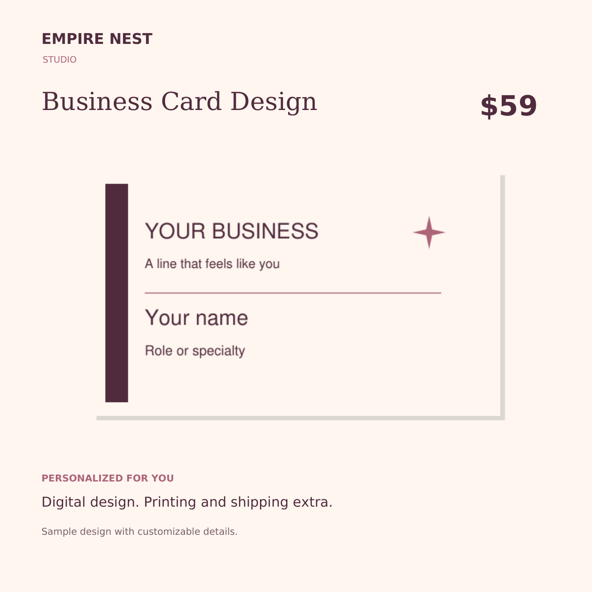 Business Card Design. Sample custom digital design. Printing and shipping are separate.