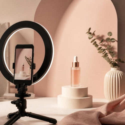 Ring light and phone filming a product, AI UGC Ads Studio