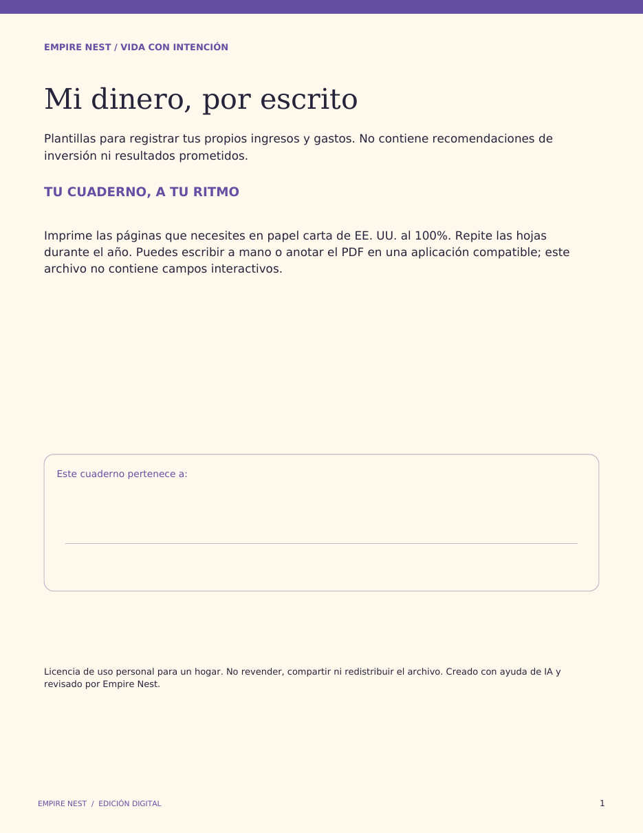 Mi dinero y mis hábitos — Dos cuadernos imprimibles — vista previa del PDF
