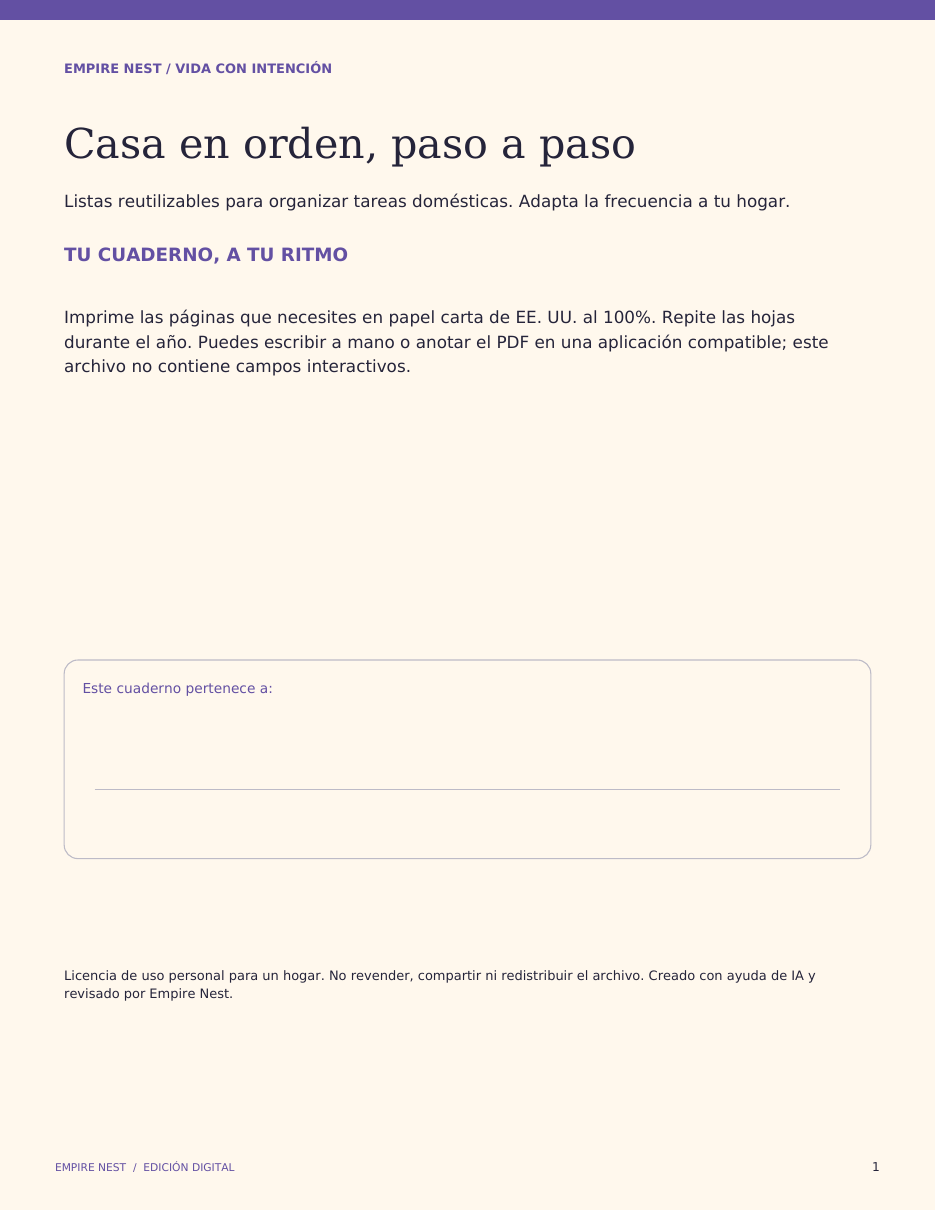 Casa en orden — Rutinas de limpieza imprimibles — vista previa del PDF