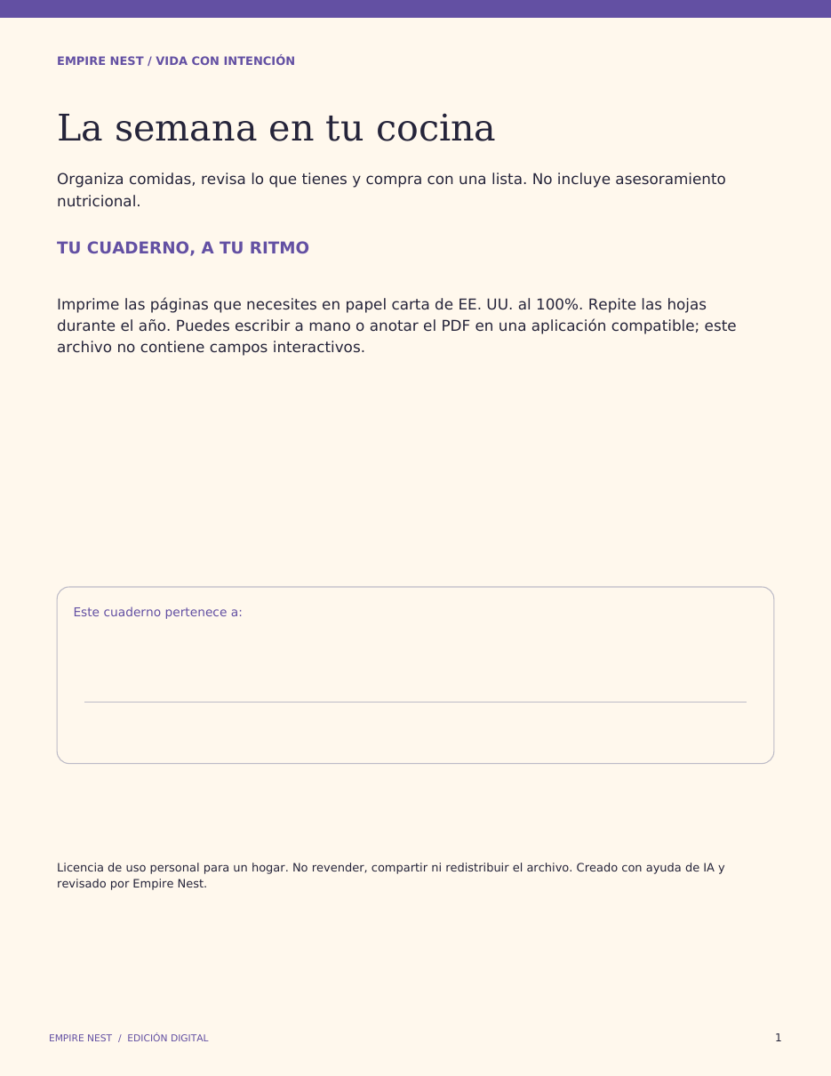 La semana en tu cocina — Menú y lista de compras — vista previa del PDF