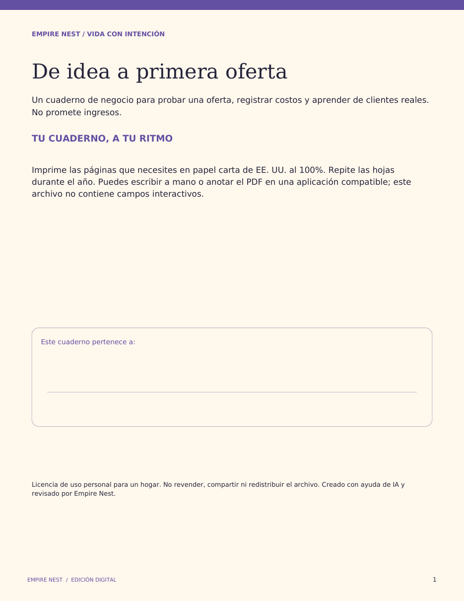 De idea a primera oferta — Cuaderno para emprender — vista previa