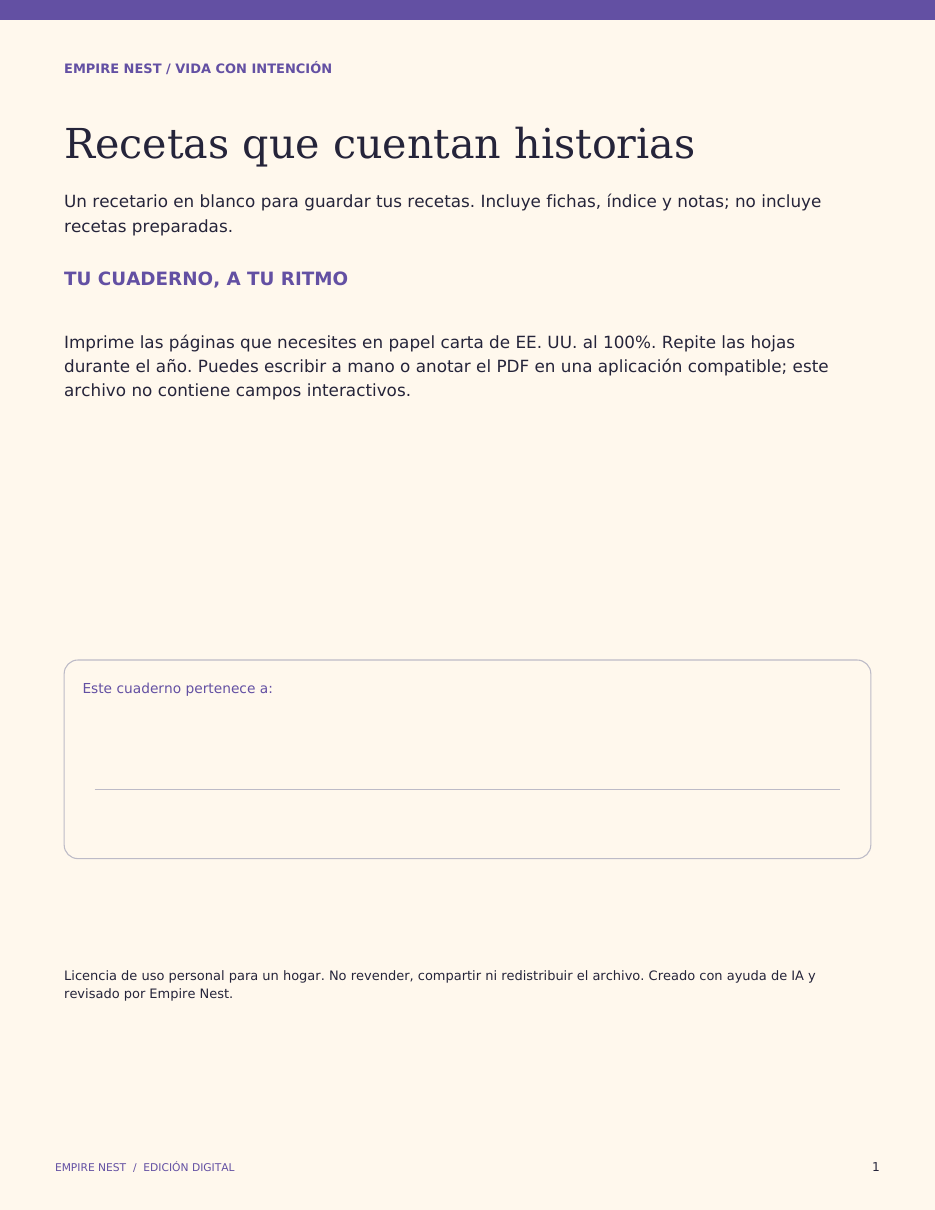 Recetas que cuentan historias — Recetario de familia — vista previa del PDF