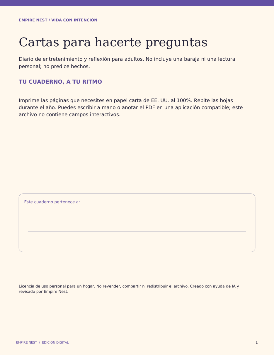 Cartas para hacerte preguntas — Diario de tarot reflexivo — vista previa