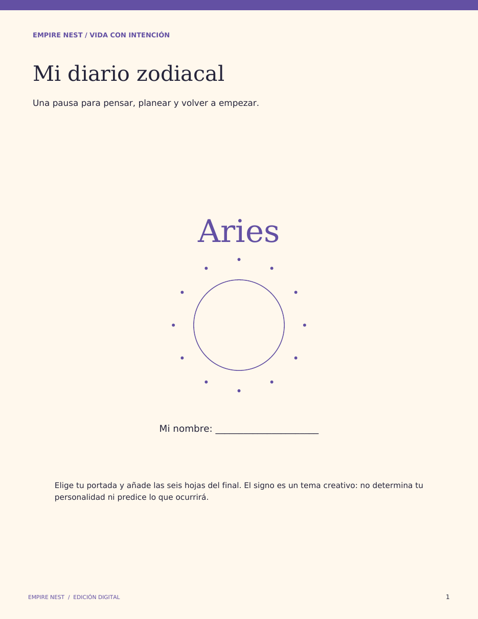 Mi diario zodiacal — 12 signos y hojas reutilizables — vista previa del PDF